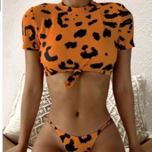 Leopard Knot Thong Bikini Swimsuit